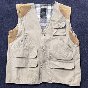 Jonathan Stone Vest Mens Big 1X Beige Cotton Quilted Outdoor Hunting Pockets